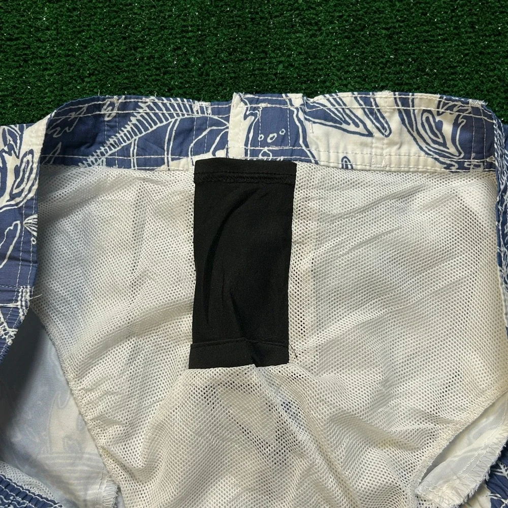 LL Bean Swim Trunks Mens L Blue Marlin Fish Print Mesh Lined Board Shorts 286405